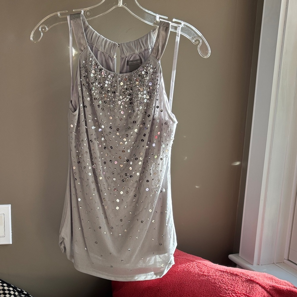 Ann Taylor Silver Sequin Blouse size small